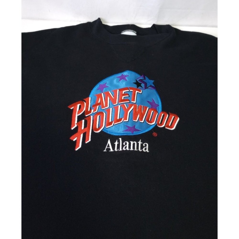 VTG 90s Planet Hollywood Atlanta Sweatshirt Black Sz XL Embroidered Made USA